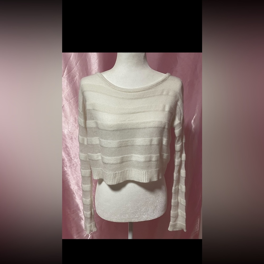 White Striped Cropped Sweater.